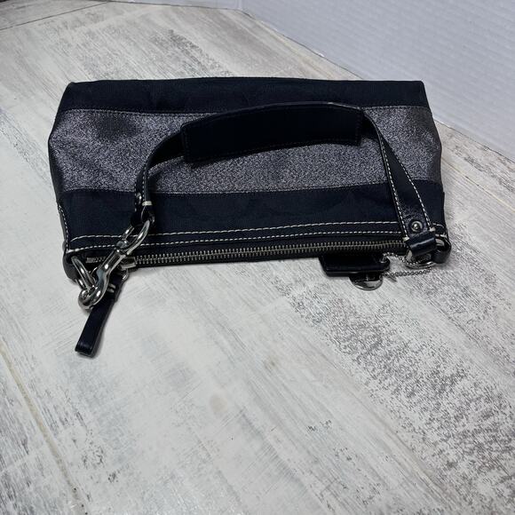 Coach 11096 Black Signature Fabric Stripe Demi Shoulder Bag EXCELLENT CONDITION - Picture 10 of 15